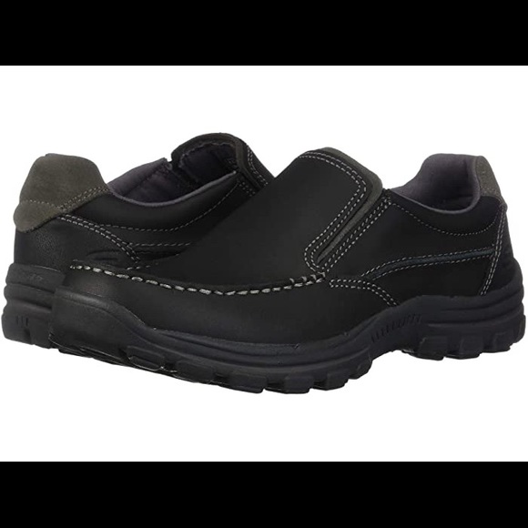 Skechers Mens Loafer Black Leather Memory Foam - Picture 1 of 5